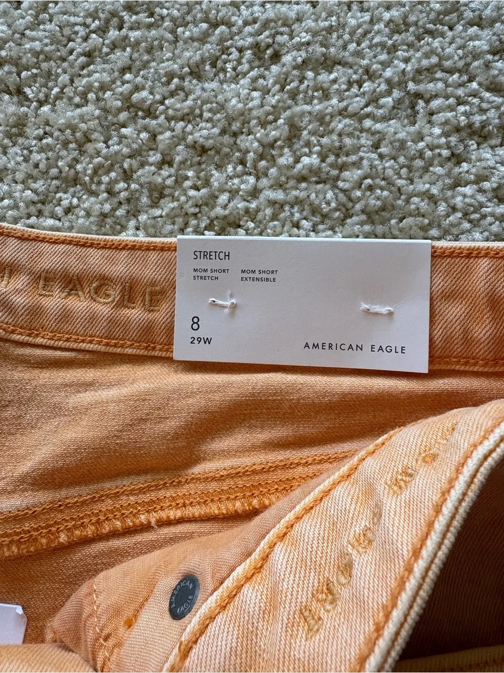 American‎ Eagle Stretch Mom Short Peach Orange Raw Hem Denim Shorts 8
